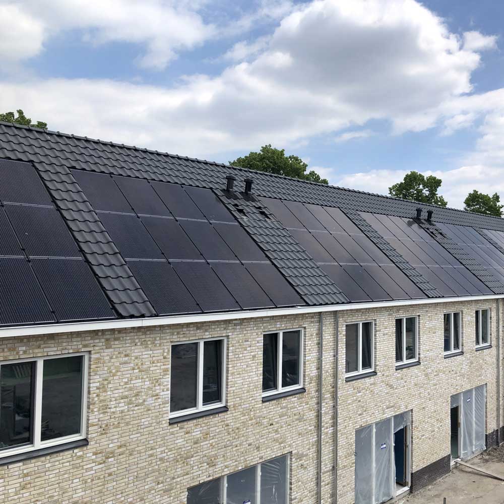 Solar panels on row of houses